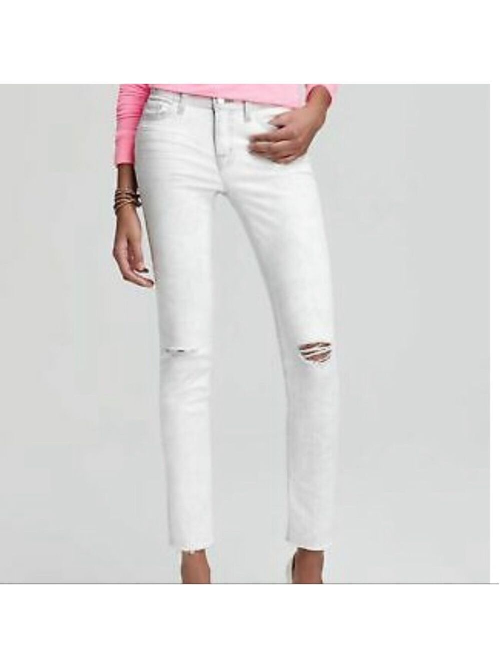 J Brand Hysteria White/Grey Mid Rise Distressed Jeans, size 28